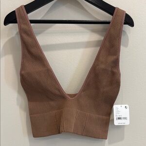 Free People Ribbed Deep V Bralette in Taupe